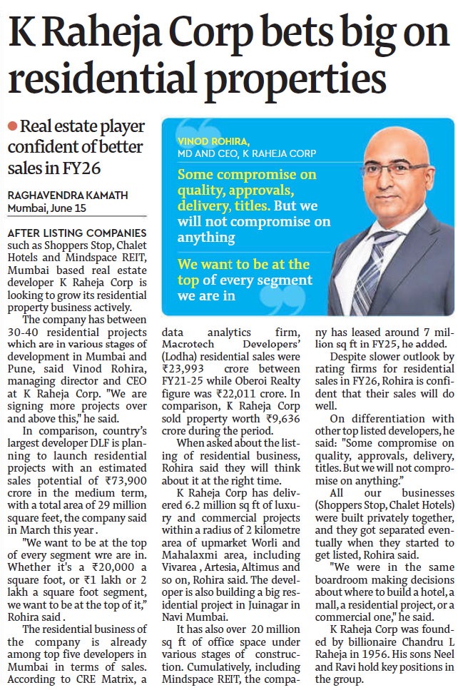 K Raheja Corp bets big on residential properties